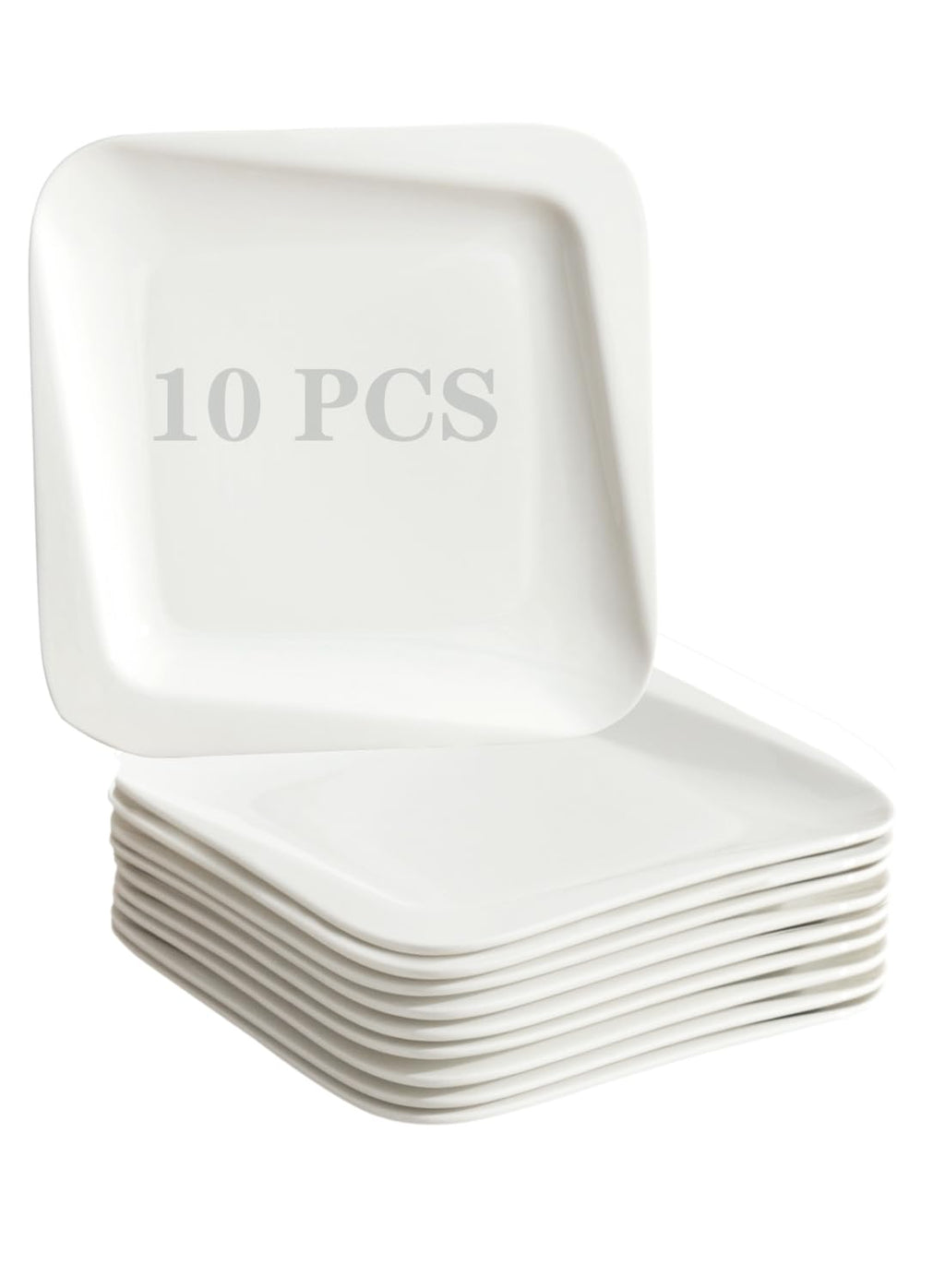 TAMAYKIM 7.3 Inch Porcelain Dessert Plates 10 Pieces, Appetizer Plates, Square Salad Dinnerware Sets, Scratch Resistant, Microwave, Oven and Dishwasher Safe, White