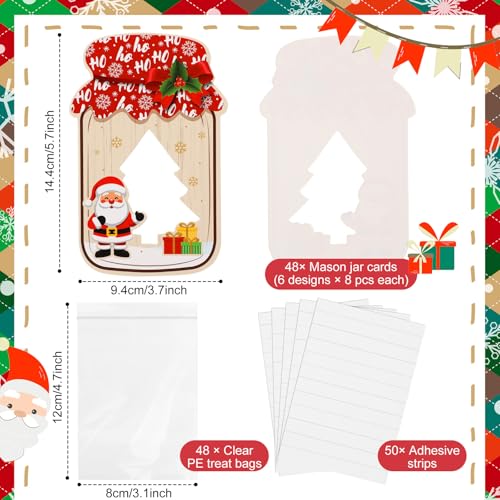 48 Christmas Mason Jar Gift Card & Treat Bag Set with Holiday Patterns
