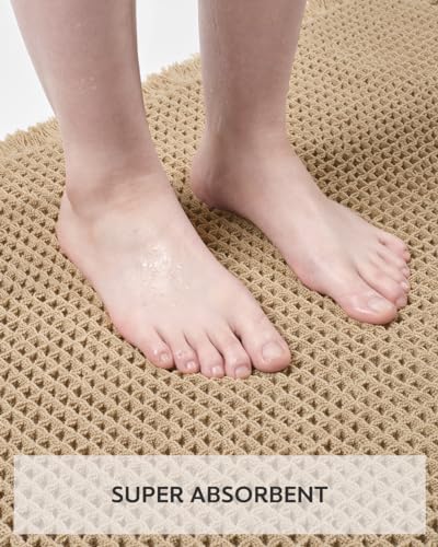 tchdio Waffle Bath Mat Non Slip Absorbent Bathroom Rug, 17" x 24" Brown