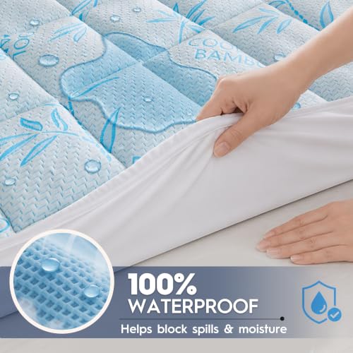 Cooling Waterproof Mattress Pad Queen Size with Memory Foam