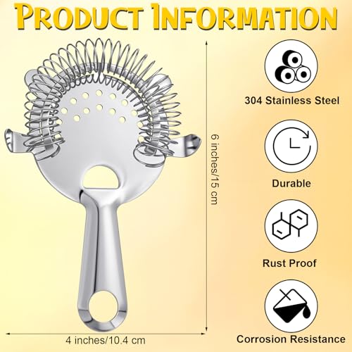 16 Pack Stainless Steel Cocktail Strainers 6 Inches Bar Tool for Bartenders & Mixologists