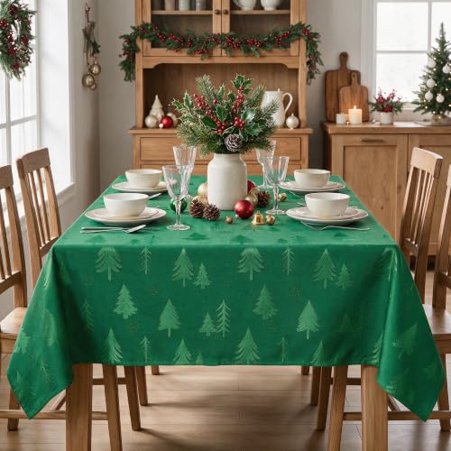 Horaldaily Green Jacquard Christmas Tree Tablecloth 60x60in Square