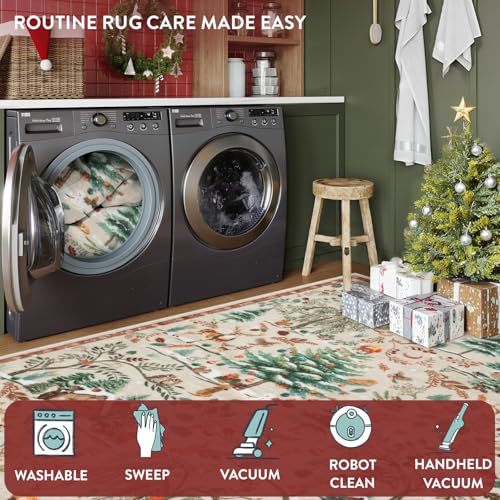 Lahome 5' x 7' Beige Christmas Area Rug – Washable Non-Slip Plush Living Room