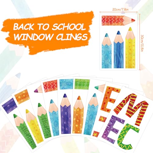 Colorful Pencil Window Clings - 9 Sheets Back to School Decals
