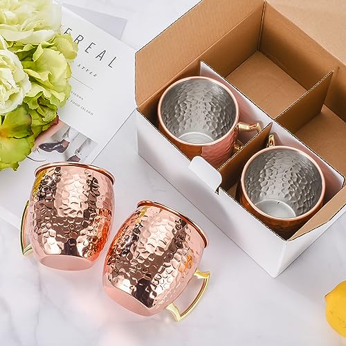 Hammered Copper Moscow Mule Mugs - 16oz Stainless Steel Set of 4
