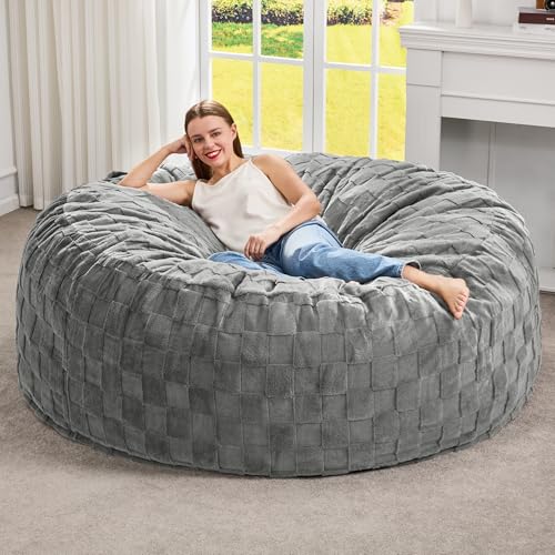 5FT Oversized Memory Foam Bean Bag Chair - Washable Plush Grey Lounger