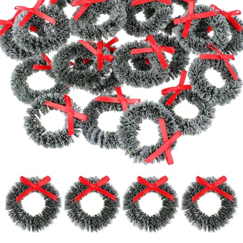 Mini Christmas Wreaths 20 Pcs Artificial Holiday Decorations with Red Bows
