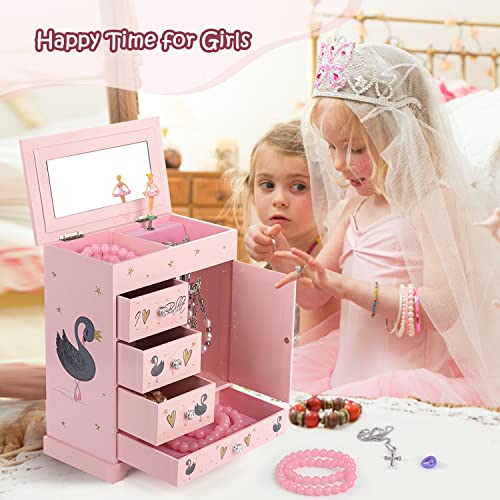 5-Layer Musical Jewelry Box with Spinning Ballerina and Jewelry Set