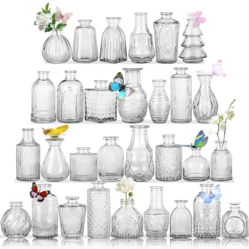 Clear Glass Bud Vases Bulk Set of 30 - Small Vases for Centerpieces