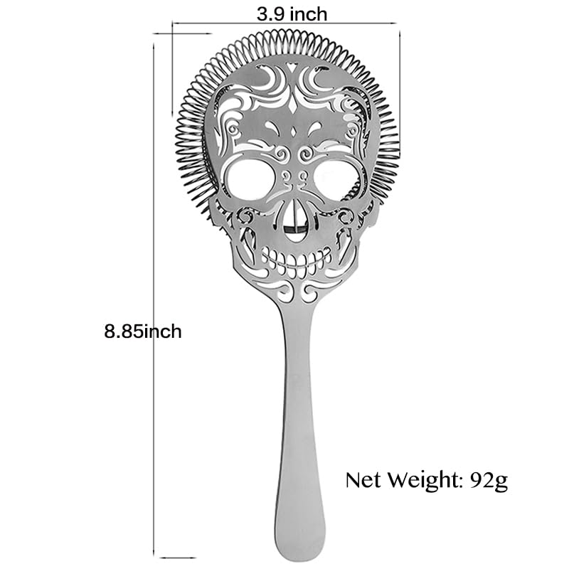Skull Cocktail Strainer with Handle - Stainless Steel Bar Tool for Mixing & Serving