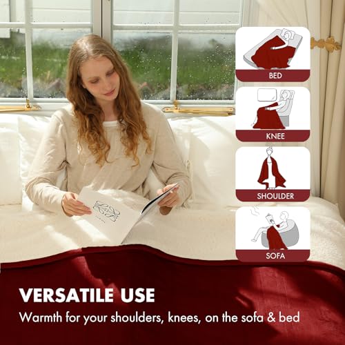 VELLUBAM Red Full-Size Electric Blanket with 6 Heat Levels & 10H Timer, 72" x 84"