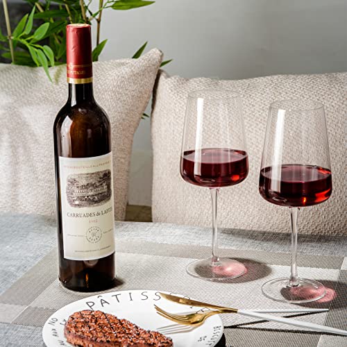 Hand Blown Crystal Wine Glasses Set - 19 oz Long Stem Tulip Wine Glass, 4 Pack