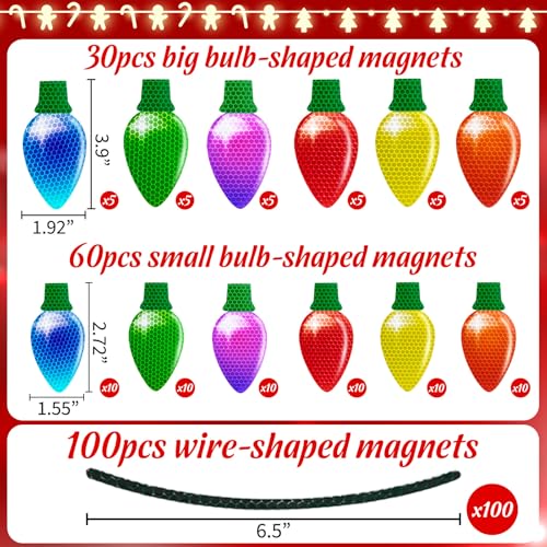 Bulb-Shaped 190PCS Christmas Car Refrigerator Magnets Reflective Holiday Decor