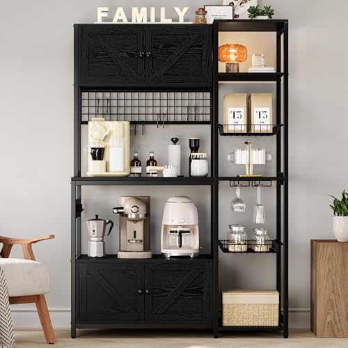 45-Inch Kitchen Bakers Rack with Power Outlet, Coffee Bar and Storage Cabinets