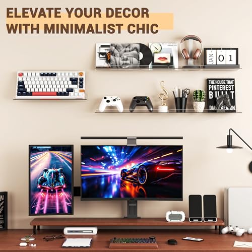 Clear Acrylic Floating Shelves 15 Inch - Wall Mounted Organizer Set of 3