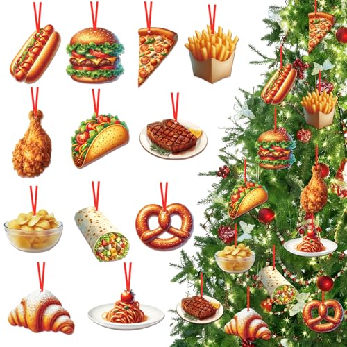 FLYAB 12Pcs Food Christmas Ornaments – Wooden Pizza Slice Hanging Decor, B1