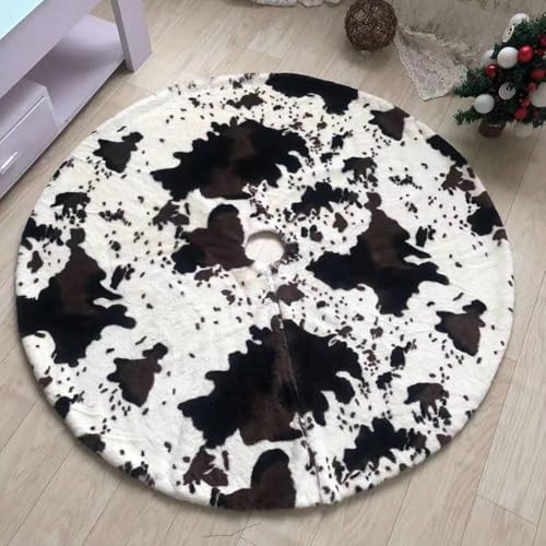 30-Inch Cow Print Christmas Tree Skirt - Black & White Faux Fur Decor