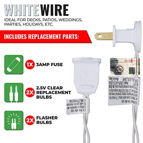 612 Vermont 100 Clear Mini Incandescent Christmas Lights on White Wire, 18 ft