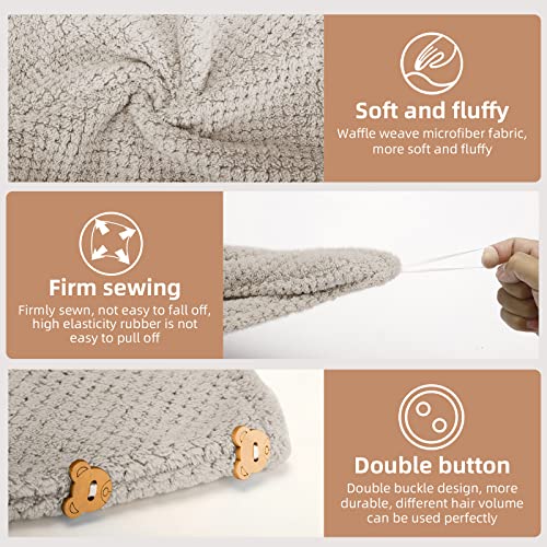 CZZXI 3 Pack Microfiber Hair Towels for Women - Quick Dry, Frizz-Free, Soft Hair Wraps in Beige, Khaki, Grey