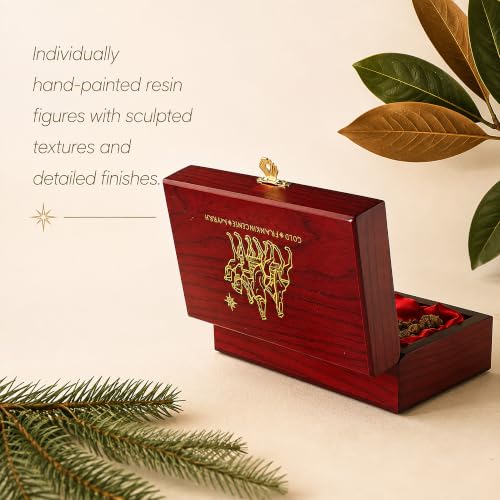 Frankincense & Myrrh Gift Set with 23K Gold Flakes in Glass Globe – Handcrafted Wooden Keepsake Box