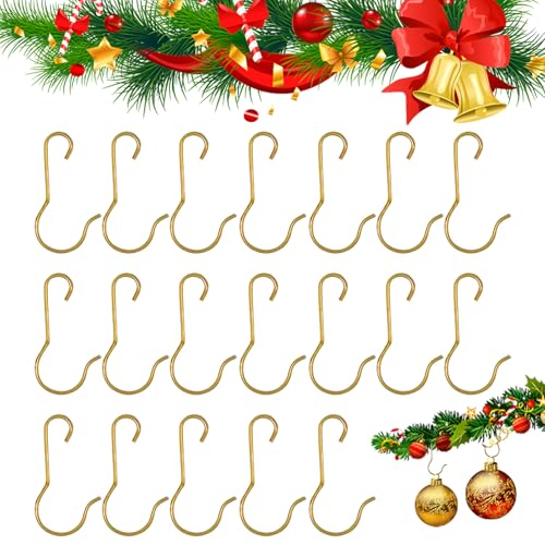 100 Pcs Gold Christmas Ornament Hooks with Storage Box, C-Shape Tree Hangers