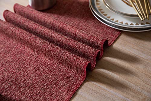 Red Burlap Table Runner 108in x 13in with Tassels - Classic Rustic Farmhouse 100% Polyester