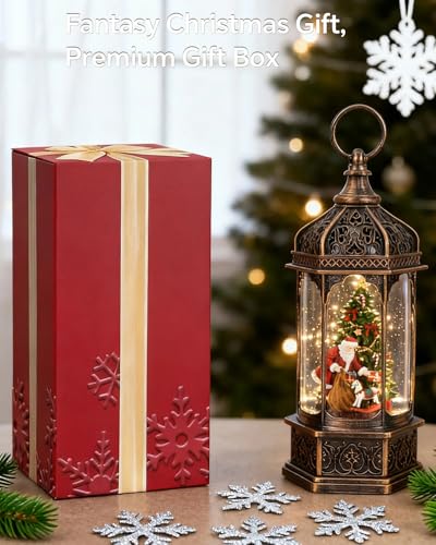 Kukuzon Santa Claus Gifts Lighted Christmas Snow Globe Lantern, Musical Scene, 8 Songs, Swirling Glitter, Indoor Holiday Decor, 9"