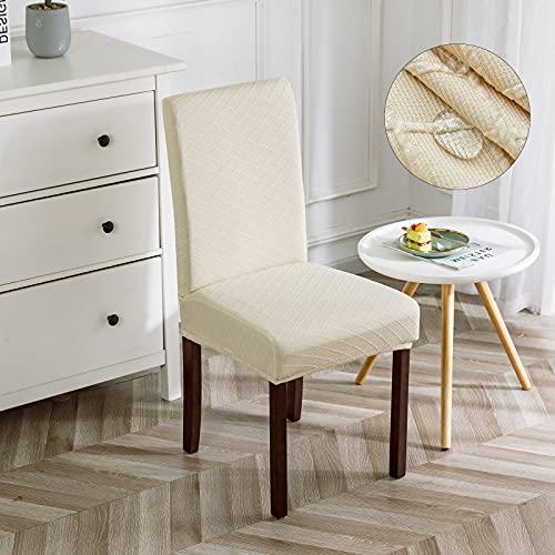 Waterproof Stretch Chair Covers for Dining Room - Beige (4 PCS)