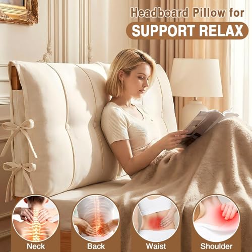 Thickened Velvet Headboard Cover with Pillow - Cream White, Queen Size