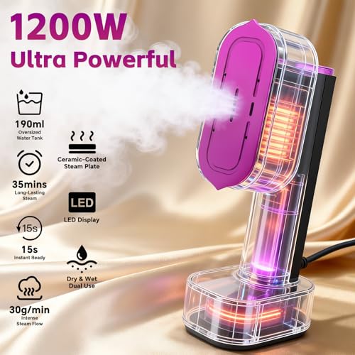 BXKEE 2-in-1 Portable Handheld Garment Steamer & Travel Iron, 1200W, Fast Heat, 190ml Detachable Water Tank, LED Touch Control, 6 Modes
