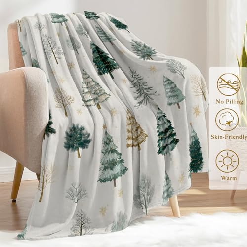 Ainori 50x60in Christmas Decorative Flannel Blanket with Tree & Snowflake Print