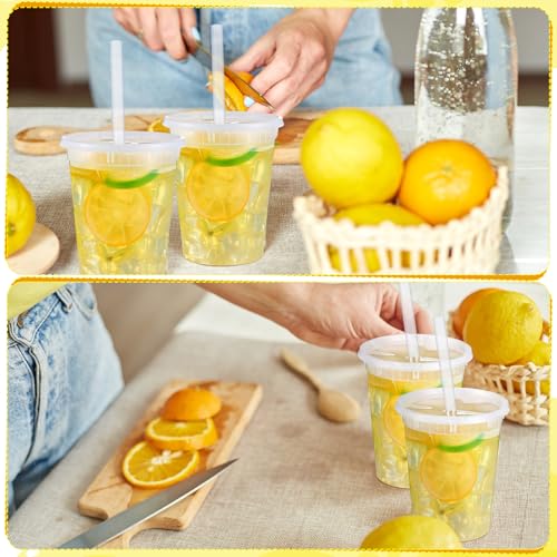 30oz Clear Plastic Lemonade Cups Set with Lids and Straws, 24-Pack