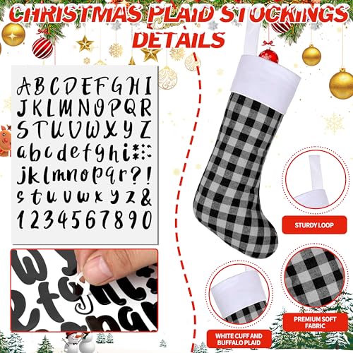 Black Christmas Stockings 17 Inch Set with Name Stickers - Holiday Decor