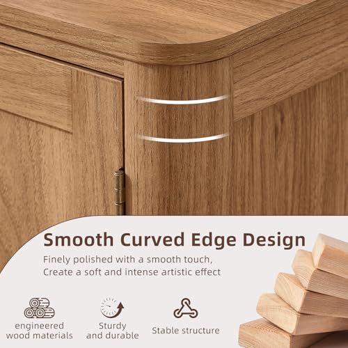 46" Arc-Shaped Sideboard Buffet Cabinet with 3 Doors and Adjustable Shelves