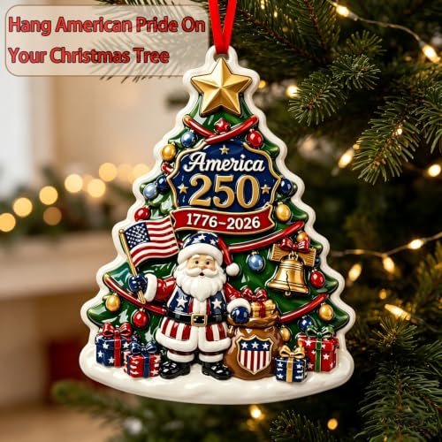 America 250th Anniversary Christmas Ornament - Patriotic Holiday Decor - Christmas Tree Decoration - 3D Hand-Painted Resin - Christmas Tree Variation