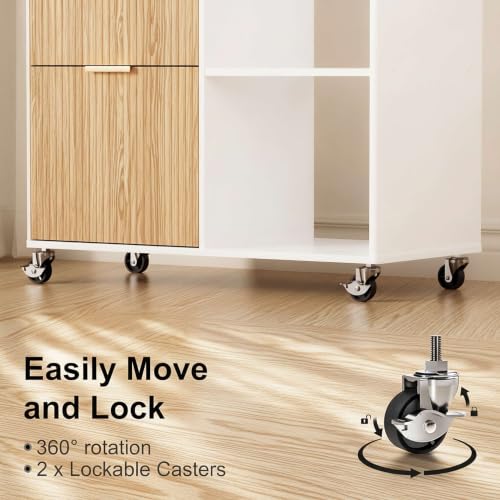 3-Drawer Fluted Mobile Filing Cabinet with Lock, Rolling Under-Desk Organizer