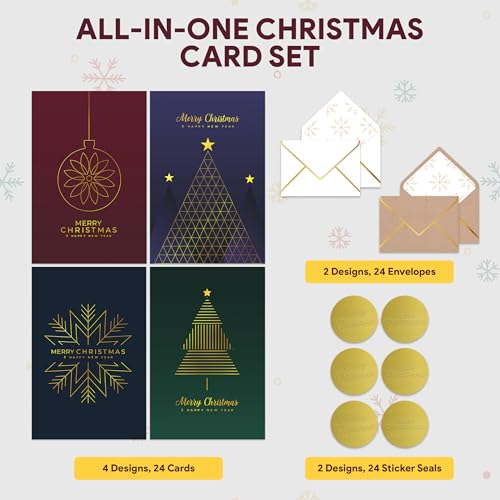 Decorably 24 Count Gold Foil Minimalist Christmas Cards with Envelopes