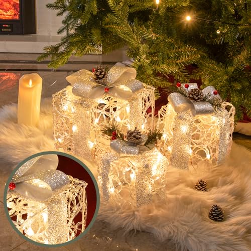 Lighted Christmas Gift Boxes Set of 3 Indoor Outdoor Holiday Decor