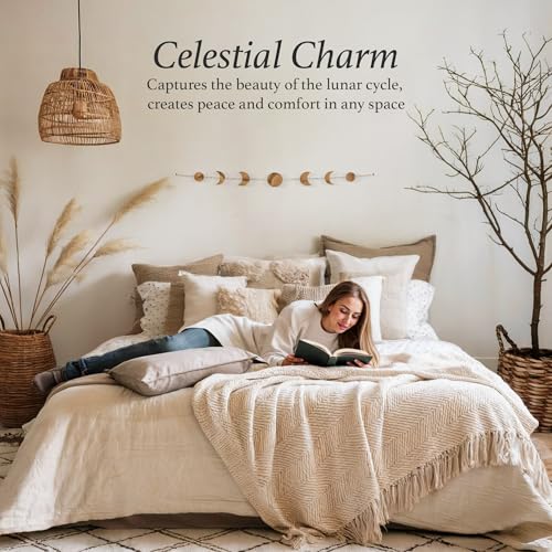 36-Inch Hammered Gold Metal Moon Phase Wall Decor - Boho Celestial Art