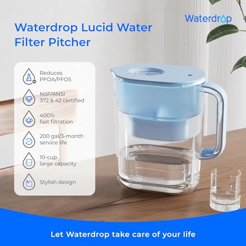 10-Cup Water Filter Pitcher with 200-Gallon Filter - NSF Certified, Blue