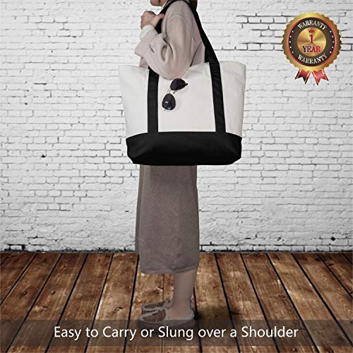 Heavy Duty Canvas Tote Bag with Top Zipper & External Pocket