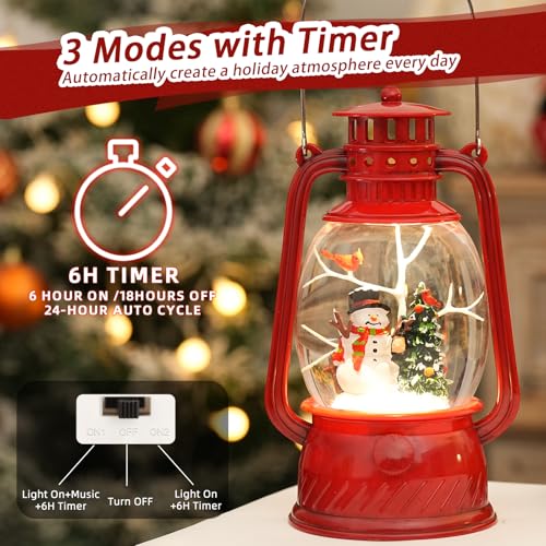 Lighted Musical Snowman Snow Globe Lantern with 6-Hour Timer