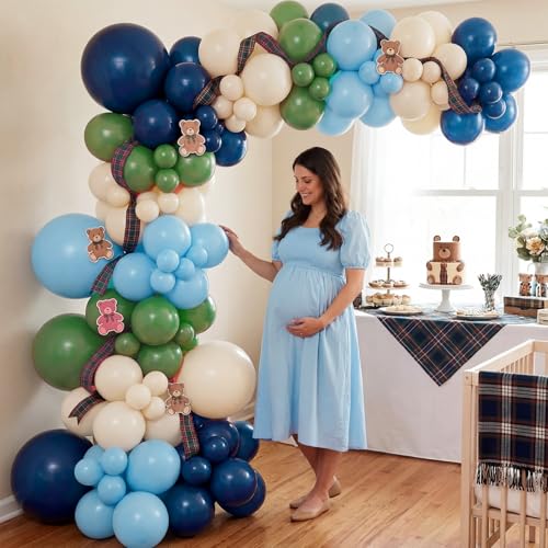 Tasdurian 152 Pcs Balloon Arch Kit for Baby Shower Light Tartan Plaid Decorations