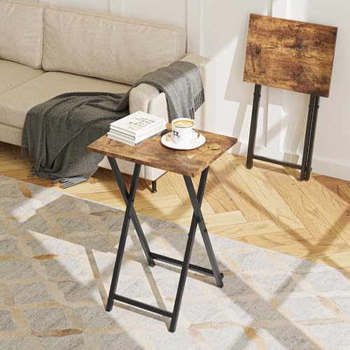 Foldable TV Tray Table Set of 2, Rustic Brown Portable Side Table