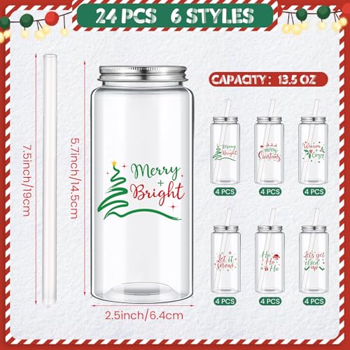 Christmas Cups with Lids and Straws - Green Red Holiday Party Set - 24 Pack - Variation of Red Green