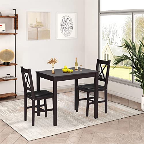 3-Piece Solid Wood Kitchen Dining Set for 2 with Upholstered Chairs