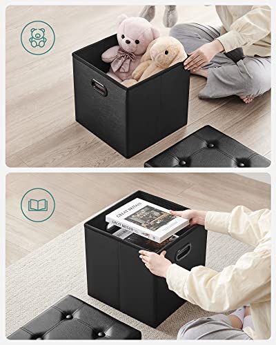 15-Inch Collapsible Storage Ottoman Cube with Handles, Synthetic Leather