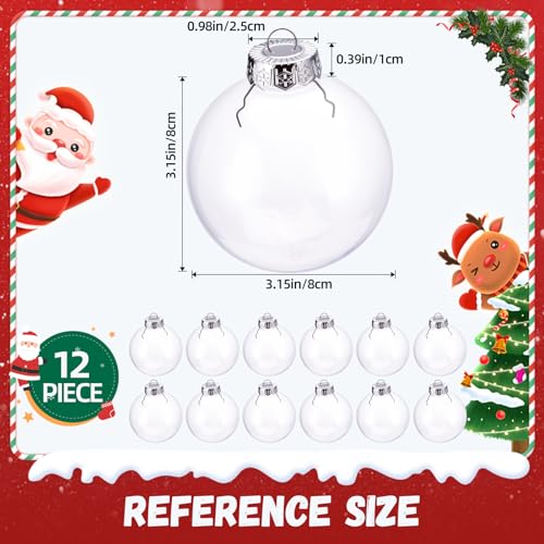 Clear Fillable Plastic Ornament Balls 12-Pack (3.15 Inch / 80mm) for DIY Crafts