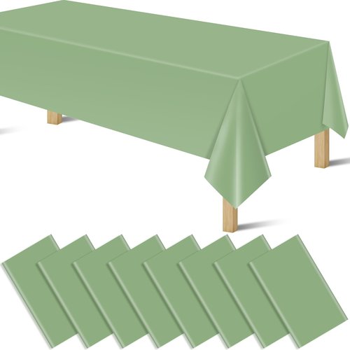8Pcs Sage Green Plastic Tablecloths for Rectangle Tables, Plastic Table Cover Disposable Light Green Table Cloths for Wedding Birthday Baby Shower Anniversary Christmas Party Decorations (54 x108")