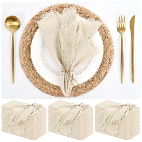 36-Pack Cotton Linen Cloth Napkins 16x16 Inch Handmade Fringed Dinner Napkins